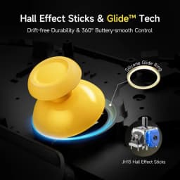 EasySMX S10C Noir : joystick jaune avec manettes à effet Hall, bague en silicone pour un glissement fluide et un contrôle à 360°, durable et sans dérive