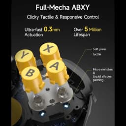 Boutons ABXY mécaniques jaunes, retour tactile précis, course ultra-rapide 0,3 mm, microswitches durables 5 millions, coussinets en silicone liquide