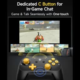 EasySMX S10C Noir manette noire avec boutons jaunes, joystick double, bouton C dédié au chat, compatible PC, Nintendo Switch et smartphone Android iOS