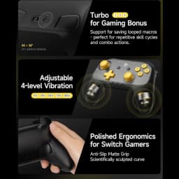 EasySMX S10C Noir avec sticks et boutons jaunes, double vibration réglable, gâchettes, surface antidérapante et ergonomie polie pour gamers Switch