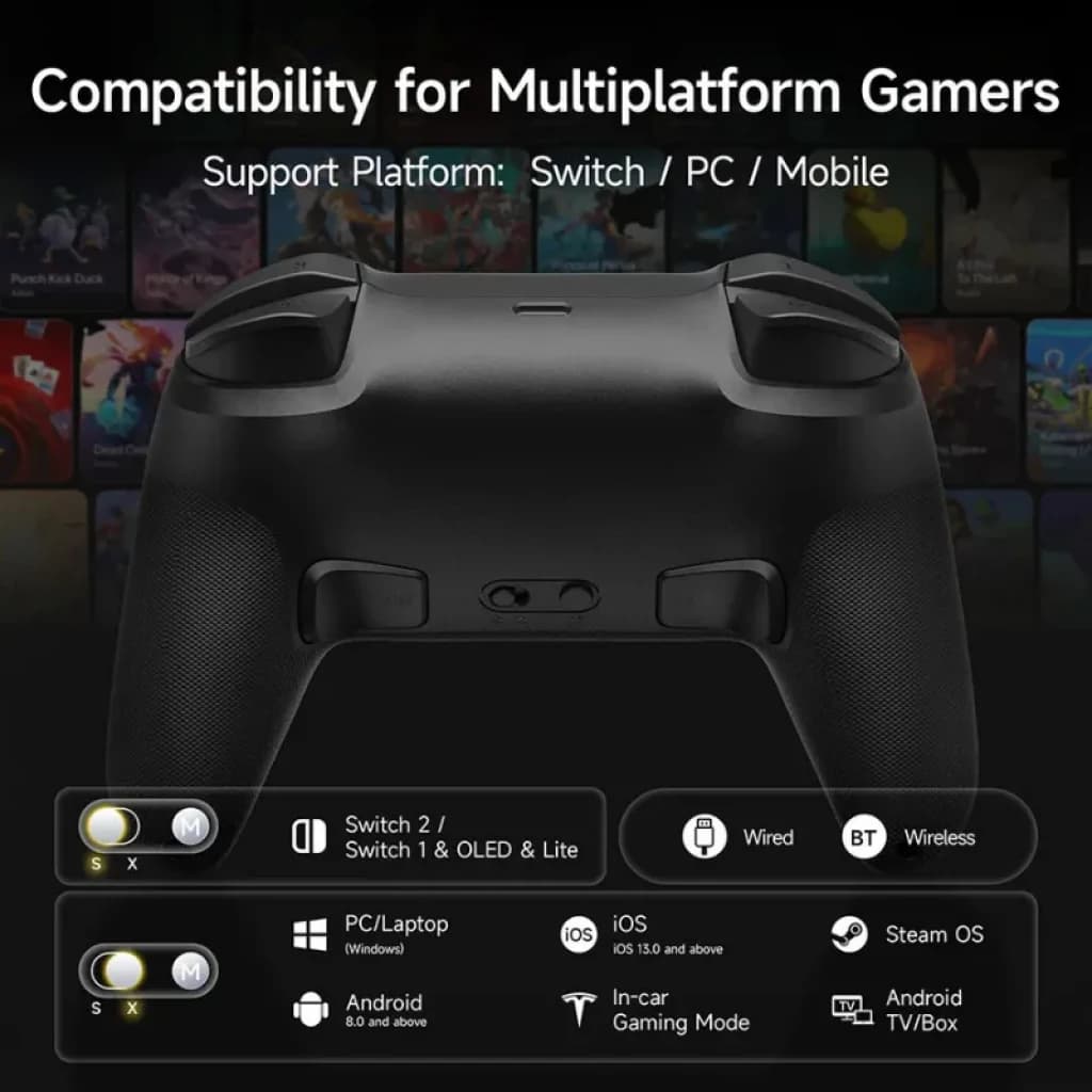 EasySMX S10C Noir manette sans fil noire, grip texturé, gâchettes ergonomiques, boutons bien espacés, compatible Switch PC mobile Android iOS
