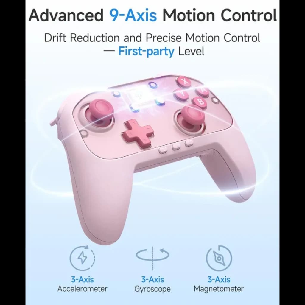 EasySMX S10C Rose avec joysticks et croix de direction roses, boutons rétroéclairés, contrôle de mouvement sur 9 axes et conception ergonomique pour PC et Switch