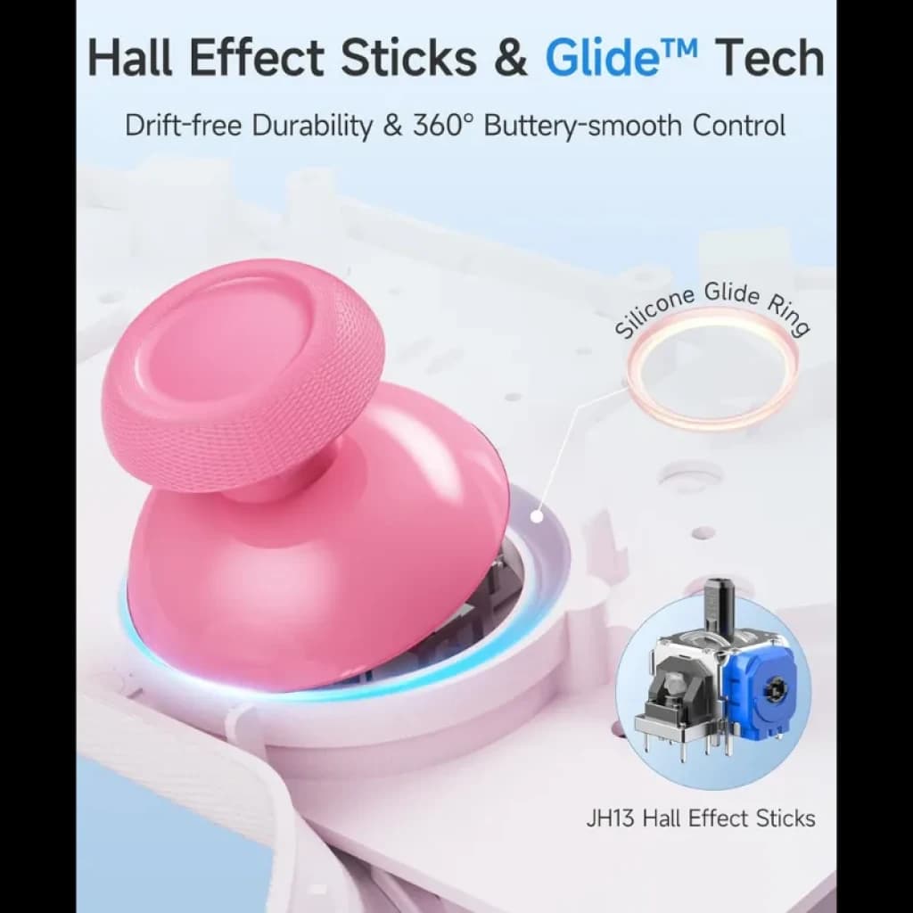 EasySMX S10C Rose avec joystick Hall Effect rose, anneau en silicone Glide pour mouvements 360° fluides et durabilité sans drift, PC Switch Android iOS