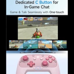 EasySMX S10C Rose, manette rose avec boutons A/B/X/Y roses, joystick droit et gauche, bouton C dédié au chat, design compact pour PC, Switch et mobile