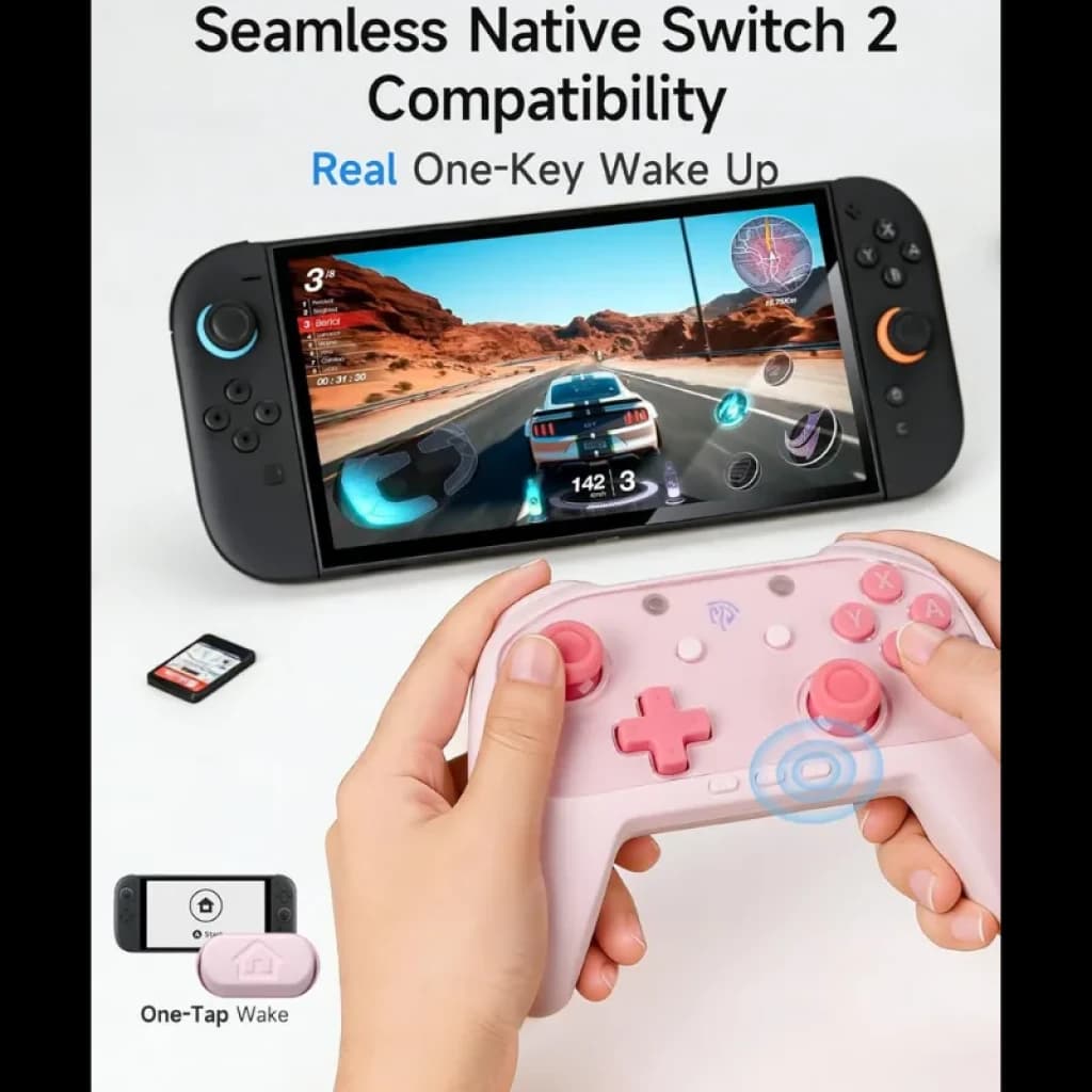 EasySMX S10C Rose manette sans fil rose pastel, sticks et boutons rétroéclairés, gâchettes ergonomiques, compatible Switch, PC et smartphones Android iOS