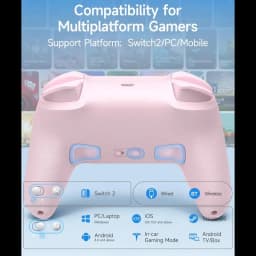 EasySMX S10C Rose manette sans fil rose pastel, grips texturés, boutons rétroéclairés, compatible Switch PC mobile Android iOS, USB-C et Bluetooth