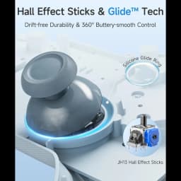 EasySMX S10C Bleu avec sticks Hall Effect et bague en silicone Glide pour contrôle 360° fluide et durable, module JH13 mis en évidence
