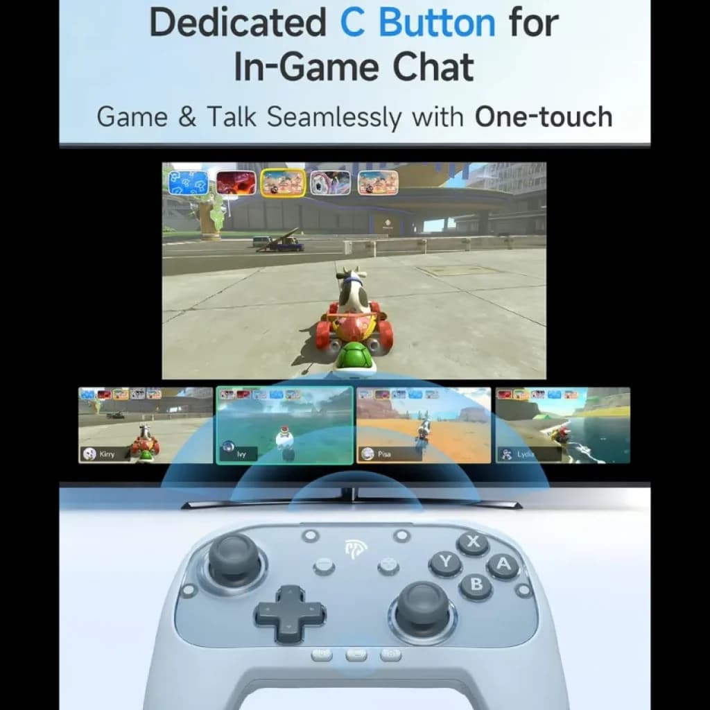 EasySMX S10C Bleu manette sans fil, bouton C dédié au chat, design ergonomique, sticks et croix directionnelle gris, compatible PC, Switch, Android, iOS