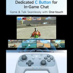 EasySMX S10C Bleu manette sans fil, bouton C dédié au chat, design ergonomique, sticks et croix directionnelle gris, compatible PC, Switch, Android, iOS