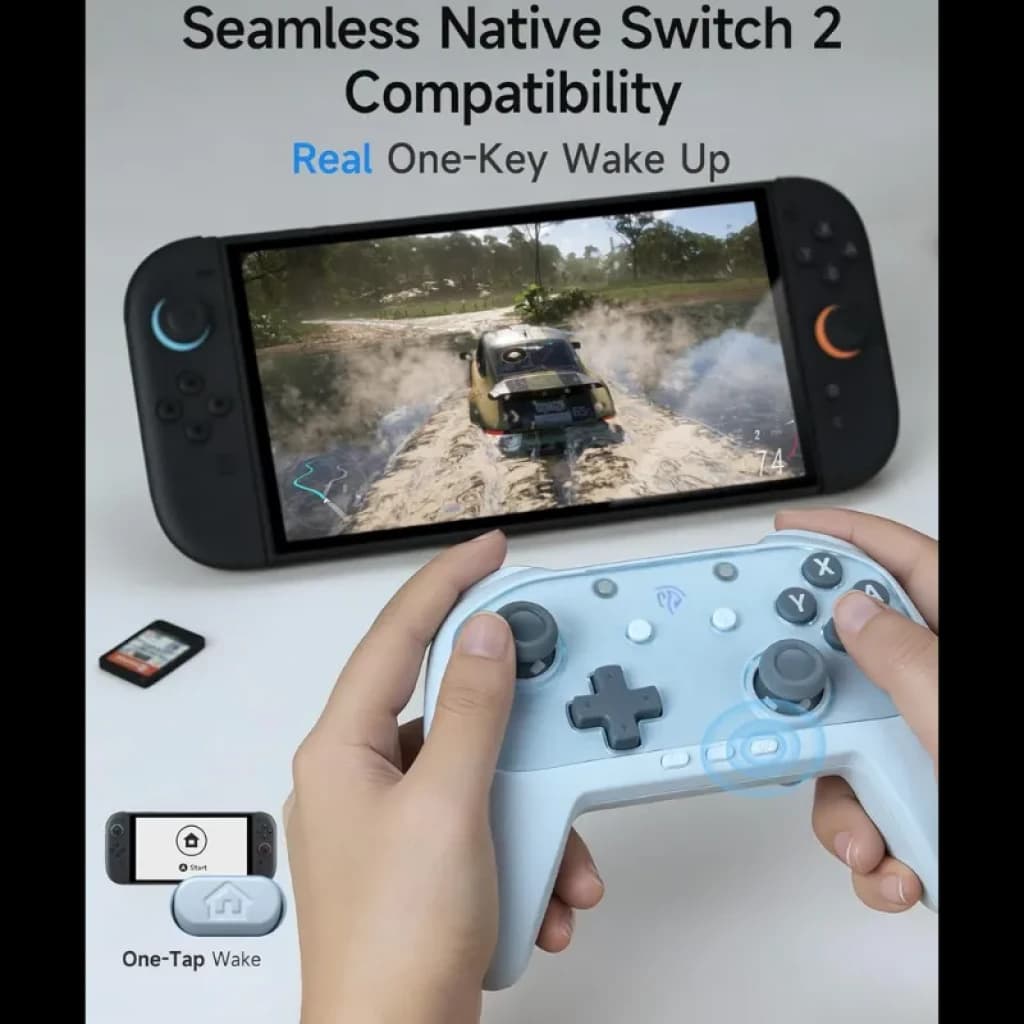 EasySMX S10C Bleu manette sans fil avec joysticks asymétriques, croix directionnelle, boutons rétroéclairés et mode réveil 1 touche, compatible Switch 2