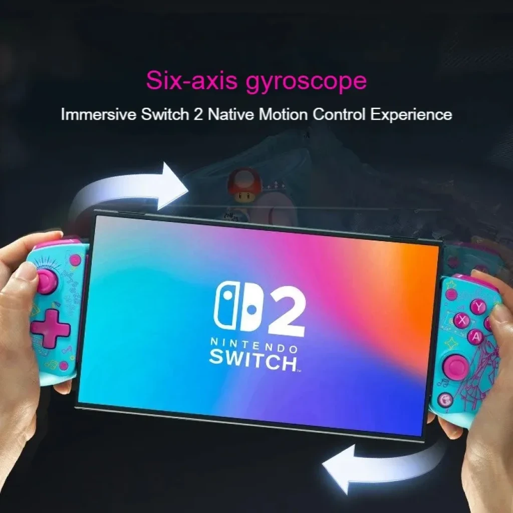 GameSir X5S Hatsune Miku manette turquoise et rose, joysticks et D-pad roses, boutons A B X Y, motifs néon Miku et notes musicales, grip extensible - Ítem3