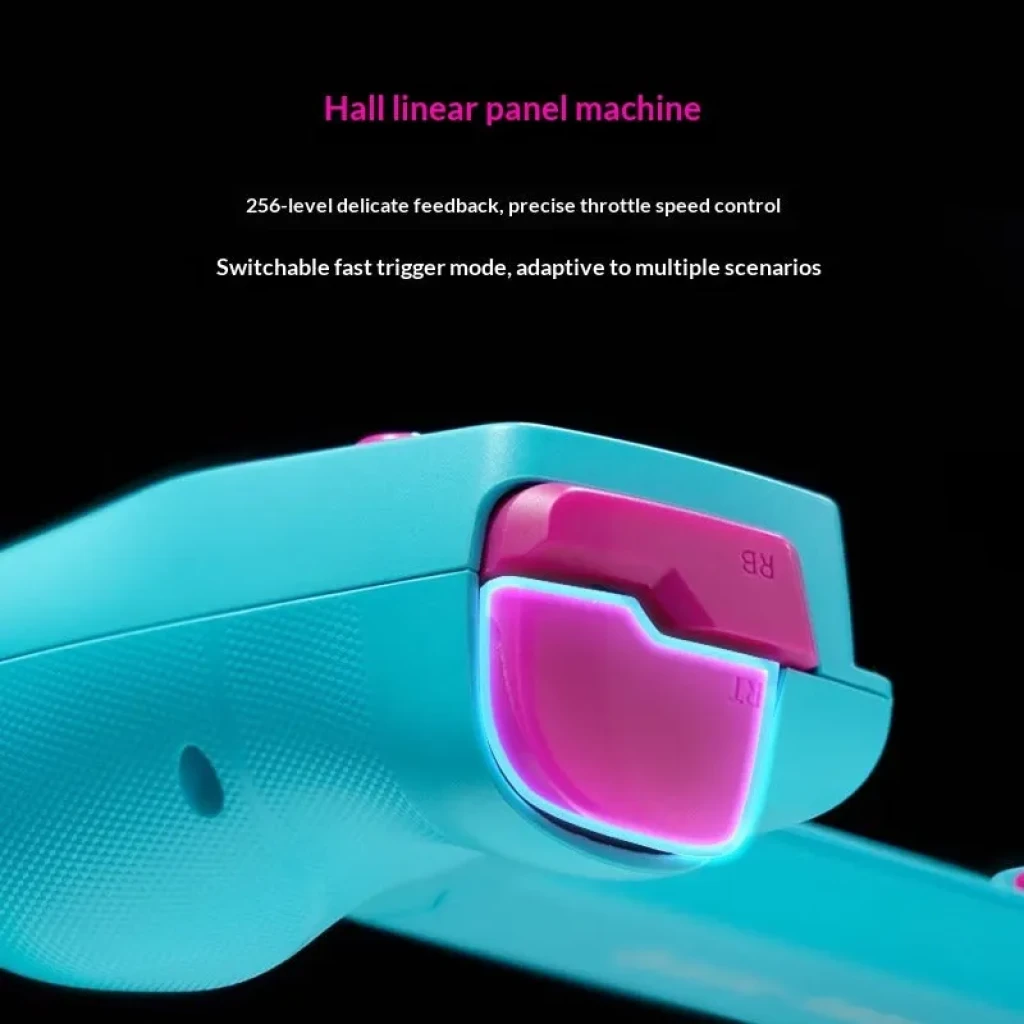 GameSir X5S Hatsune Miku manette turquoise et rose, joysticks et D-pad roses, boutons A B X Y, motifs néon Miku et notes musicales, grip extensible - Ítem4