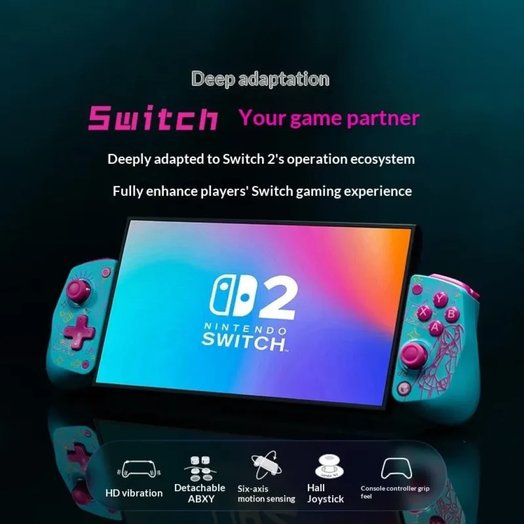 GameSir X5S Hatsune Miku manette turquoise et rose, joysticks et D-pad roses, boutons A B X Y, motifs néon Miku et notes musicales, grip extensible - Ítem5