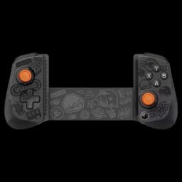 GameSir X5S Zenless Zone Zero Preto: comando móvel preto com dois módulos, botões ABXY, D-pad, analógicos laranja e ilustrações temáticas na ponte