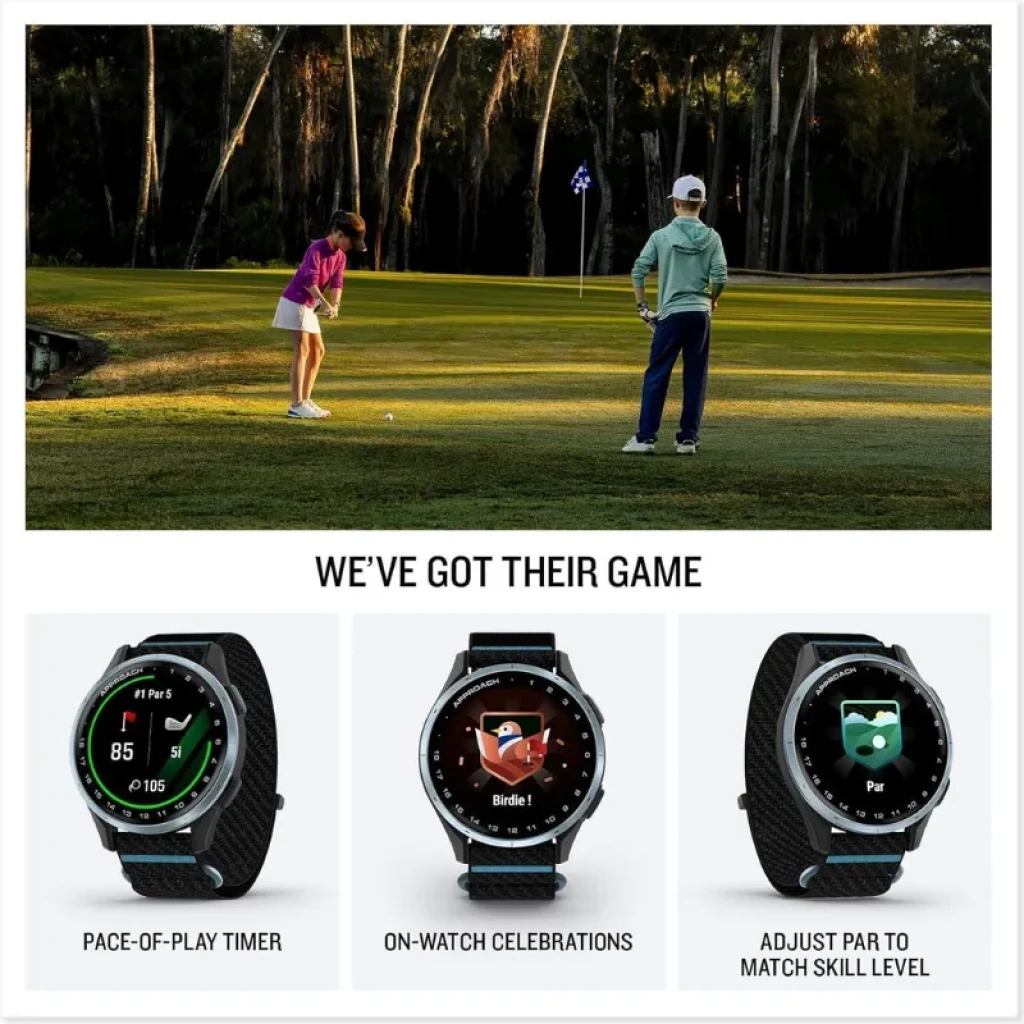 Montre GPS Garmin Approach J1 noir avec écran tactile AMOLED affichant les distances de golf - Ítem5