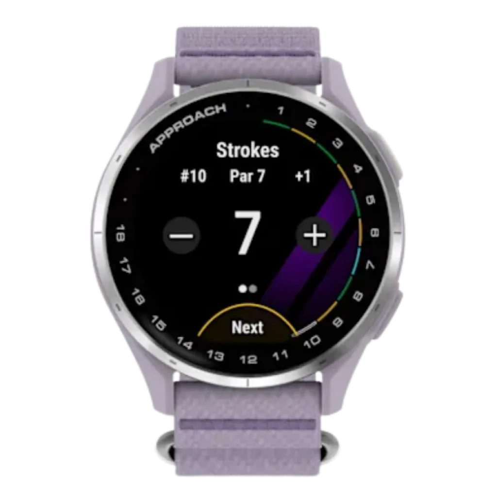 Relógio GPS Garmin Approach J1 Rosa com ecrã tátil AMOLED que apresenta distâncias de golfe - Item1