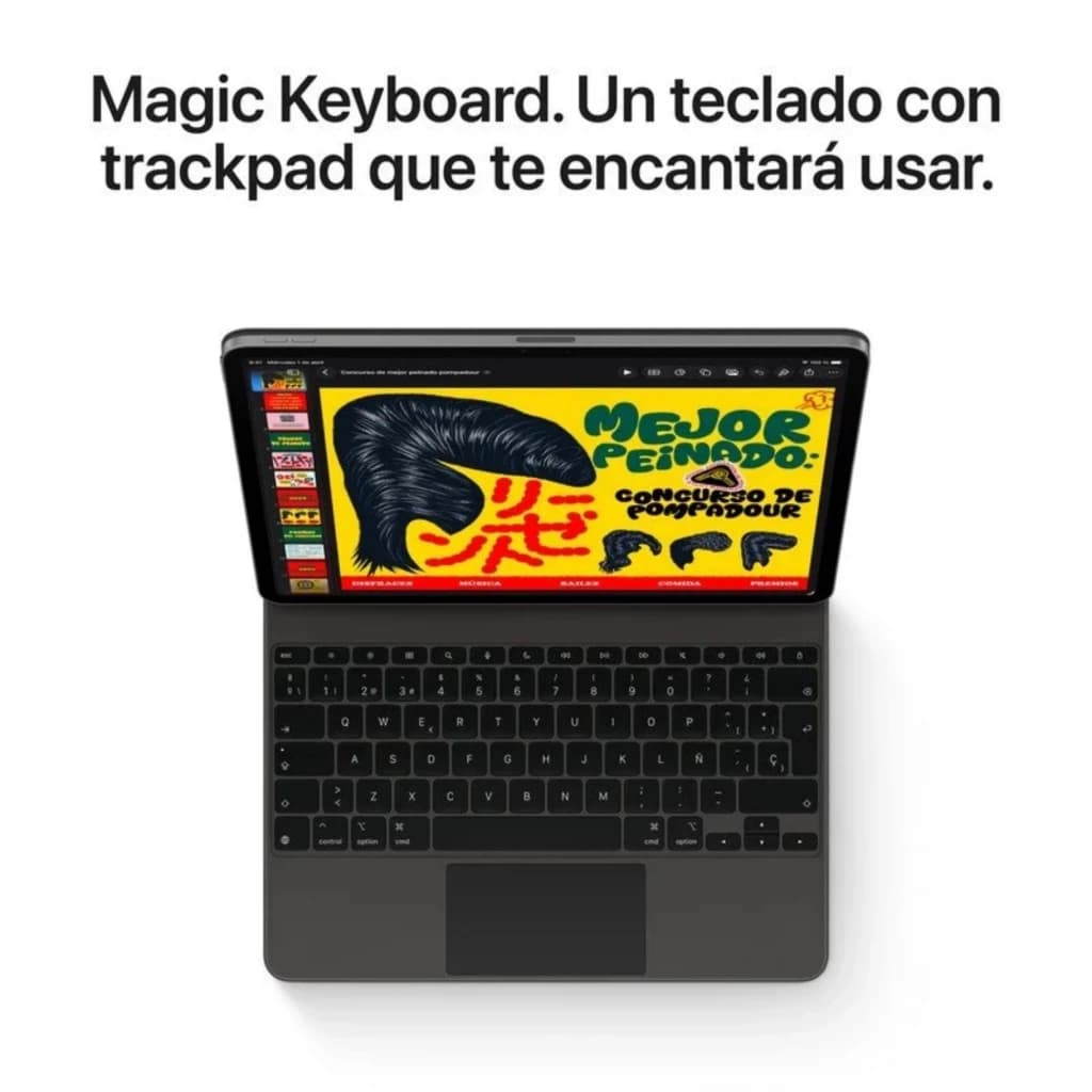 Teclado Magic Keyboard gris con trackpad para iPad Air M4 13 pulgadas; diseño compacto, teclas retroiluminadas y base magnética estable