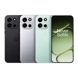 OnePlus Nord 6 5G noir avec écran OLED bord à bord, poinçon central, triple caméra arrière proéminente, finitions noir, argent et vert, 256 Go, 8 Go RAM