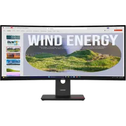 Monitor curvo ultraancho Lenovo ThinkVision T34WD-40 con pantalla WQHD, 120 Hz, biseles finos, soporte ajustable y base con puertos USB-C y USB-A