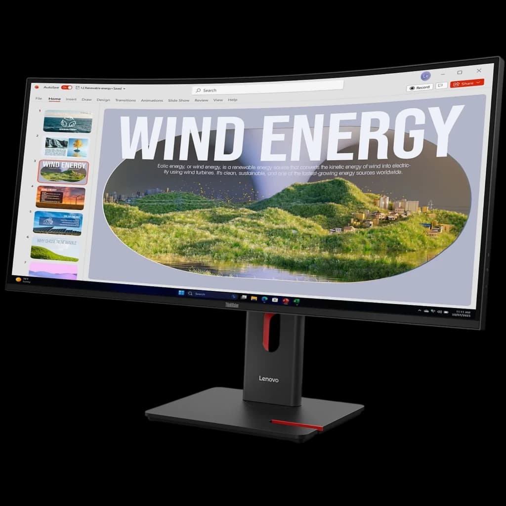 Monitor curvo Lenovo ThinkVision T34WD-40 de 34 pulgadas WQHD, 120 Hz, biseles delgados, soporte ajustable y puertos USB-C con carga 100 W