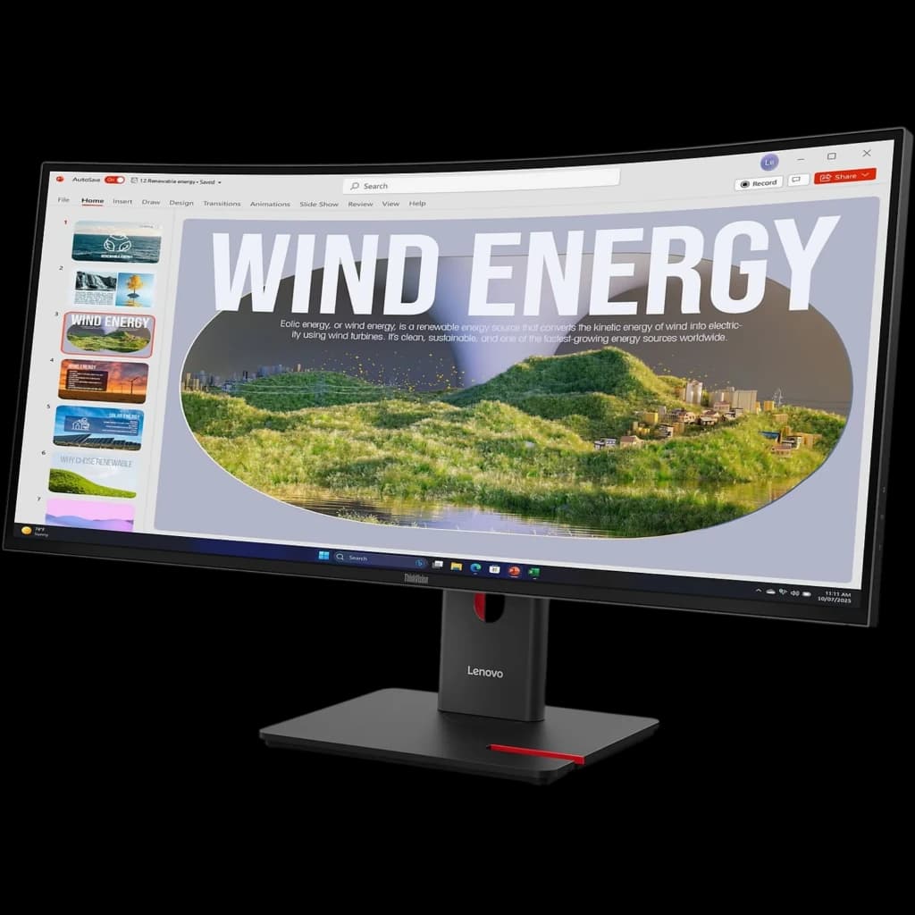 Monitor curvo ultrapanorámico Lenovo ThinkVision T34WD-40, pantalla WQHD amplia con biseles delgados, soporte ajustable y base robusta con acabado negro