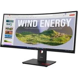 Monitor curvo ultrapanorámico Lenovo ThinkVision T34WD-40, pantalla WQHD amplia con biseles delgados, soporte ajustable y base robusta con acabado negro