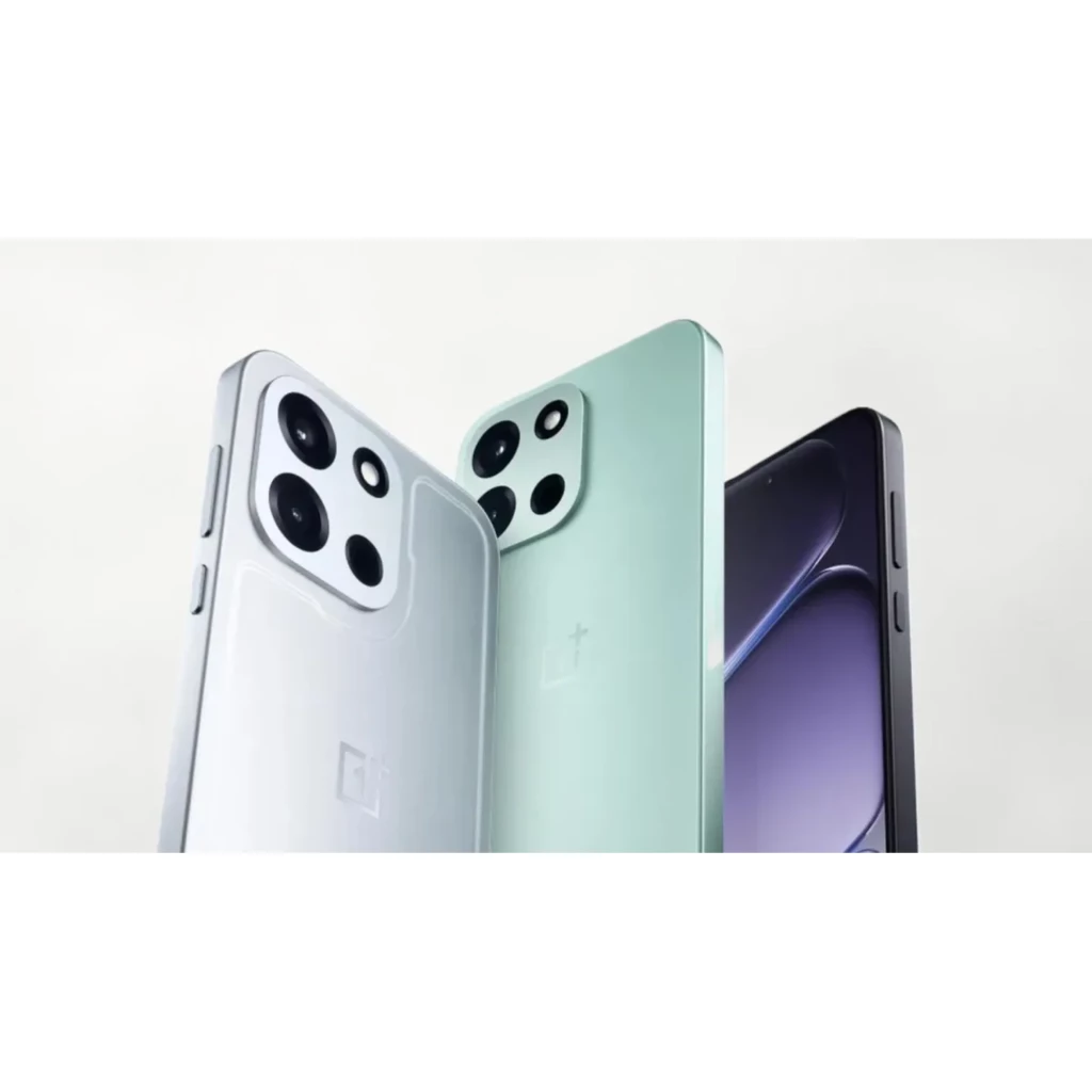OnePlus Nord 6 5G verde menta com tela ampla curva, câmera tripla destacada em módulo quadrado, logotipo OnePlus ao centro e bordas finas na frente - Item3