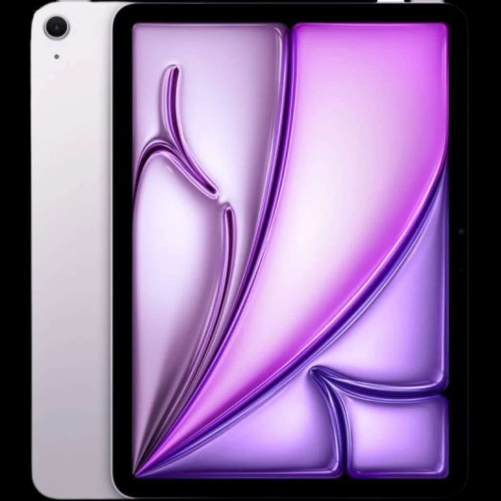 Apple iPad Air M4 11 pulgadas morado, pantalla borde a borde con biseles finos, cámara trasera única y acabado metálico elegante. 512 GB WiFi.