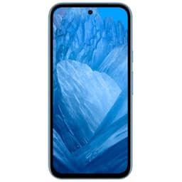 Google Pixel 8a 5G bleu, écran bord à bord avec poinçon central, bords fins et cadre arrondi bleu, état rénové excellent, 8 Go RAM 128 Go stockage