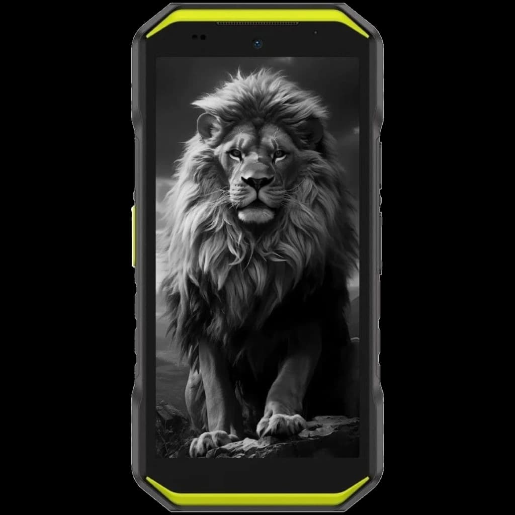 Ulefone Armor X32 Pro 5G verde robusto, corpo reforçado com cantos protegidos, moldura preta e detalhes em verde neon, tela grande com bordas espessas