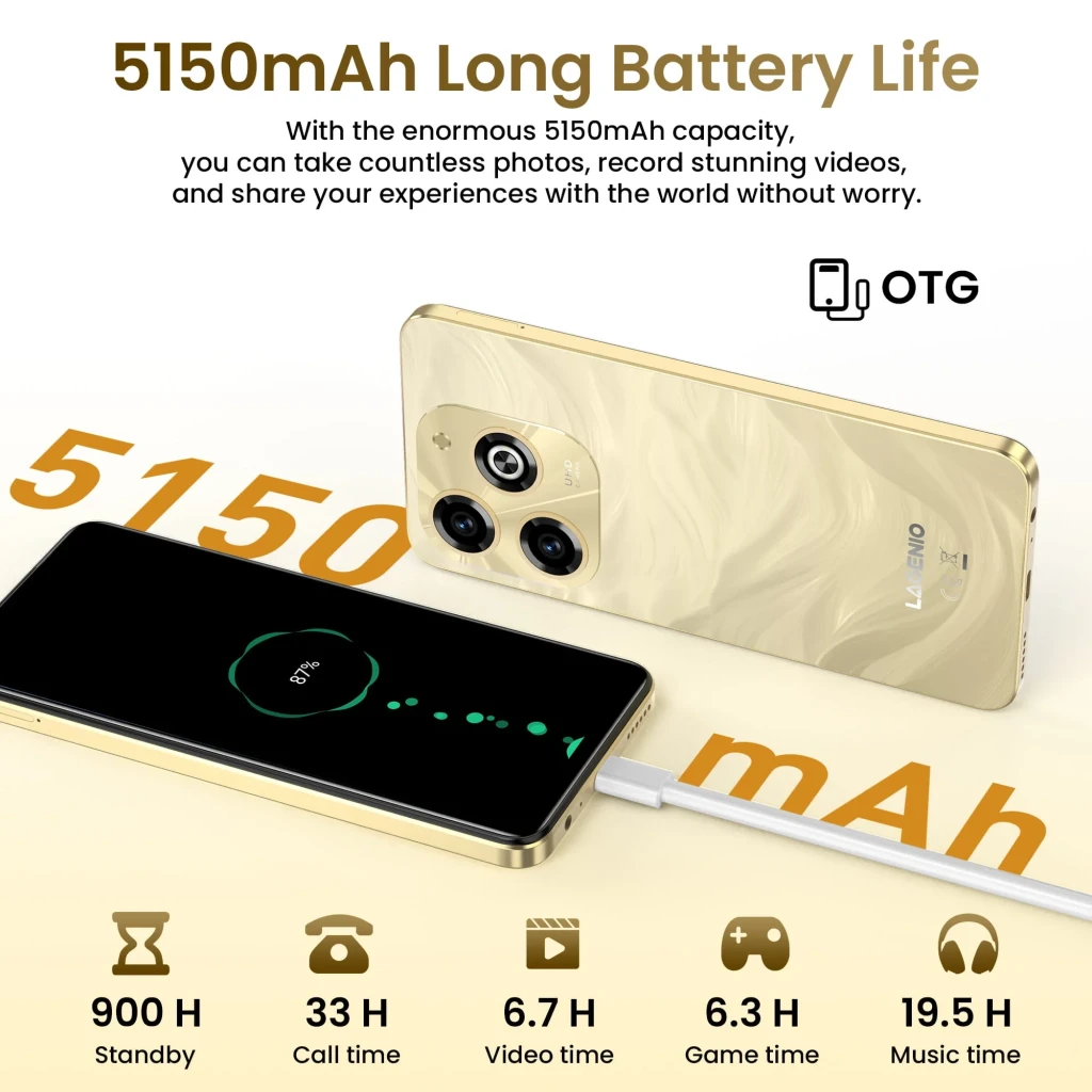 Lagenio A11 Pro negro con pantalla amplia, módulo triple de cámara trasera 50 MP, frontal en orificio, carcasa ondulada, 256GB y 8GB RAM expandible - Ítem4