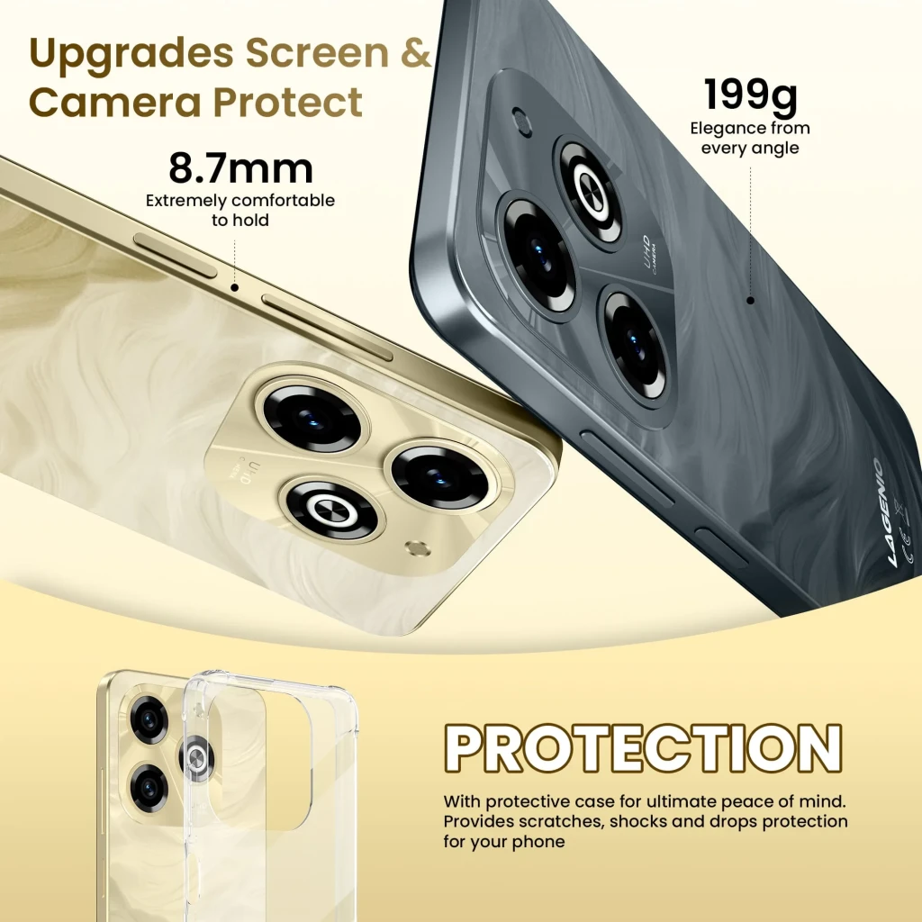 Lagenio A11 Pro negro con pantalla amplia, módulo triple de cámara trasera 50 MP, frontal en orificio, carcasa ondulada, 256GB y 8GB RAM expandible - Ítem2