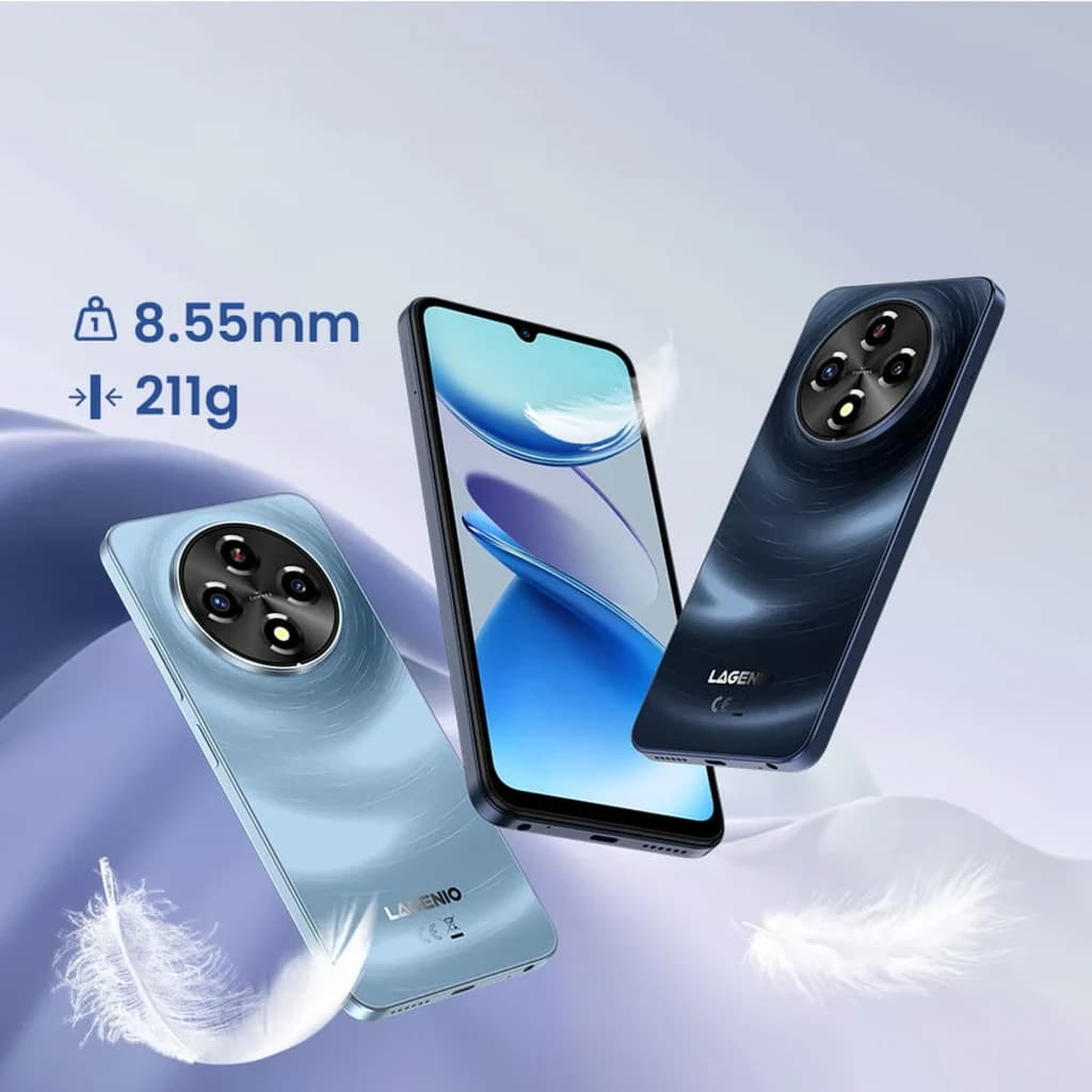 Lagenio A12 128GB Navy con pantalla amplia notch en V, triple cámara trasera circular de 13 MP, cuerpo delgado 8.55 mm y peso de 211 g, 4 GB RAM