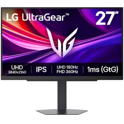 LG UltraGear 27G810A-B 27 pouces écran gaming bord fin Fast IPS 4K 180 Hz ou FHD 360 Hz 1 ms couleurs vives support réglable logo LG au centre