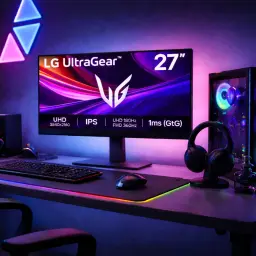 LG UltraGear 27 pouces, écran plat IPS fin, bords ultra-minces, affichage UHD 3840x2160, 180 Hz ou FHD 360 Hz, temps de réponse 1 ms, rétroéclairage RGB