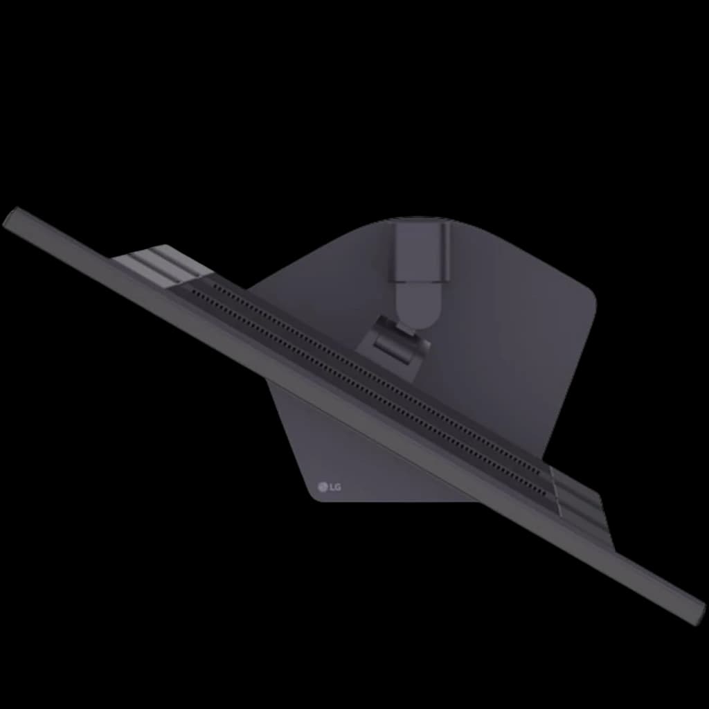 Support arrière du moniteur LG UltraGear 27G810A-B, inclinable, finition noire mate, charnière centrale robuste et fentes de ventilation horizontales
