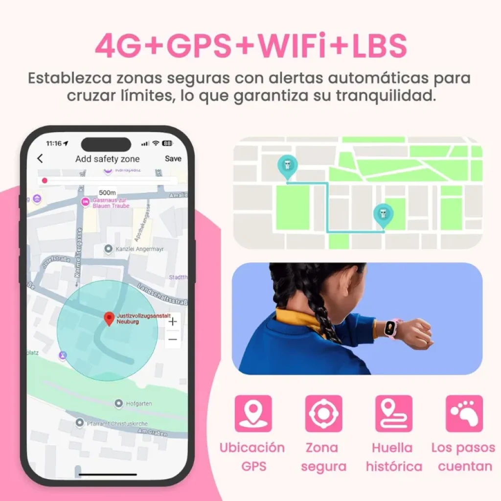 Smartwatch infantil Lagenio K3 New Rosa com ecrã tátil e câmara frontal - Item2