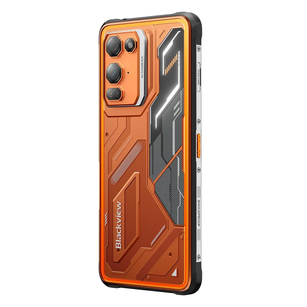 Blackview Fort 200 naranja con carcasa resistente, triple cámara trasera con sensor 16 MPx, pantalla frontal con orificio centrado y detalles negros y - Ítem5
