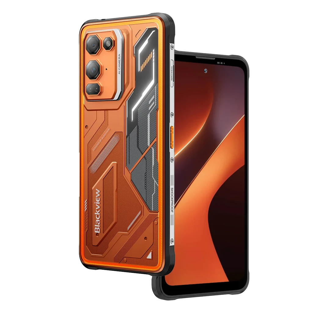 Blackview Fort 200 naranja con carcasa resistente, triple cámara trasera con sensor 16 MPx, pantalla frontal con orificio centrado y detalles negros y - Ítem7