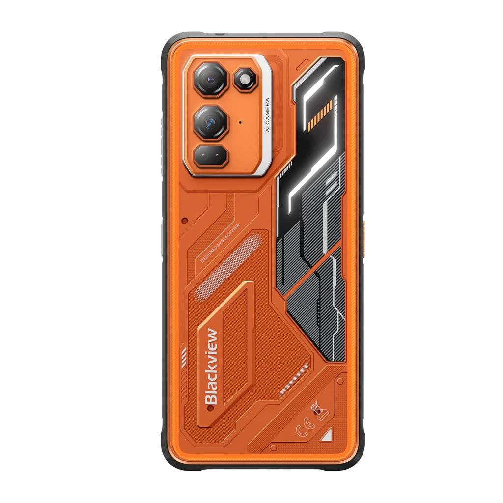 Blackview Fort 200 naranja con carcasa resistente, triple cámara trasera con sensor 16 MPx, pantalla frontal con orificio centrado y detalles negros y - Ítem2