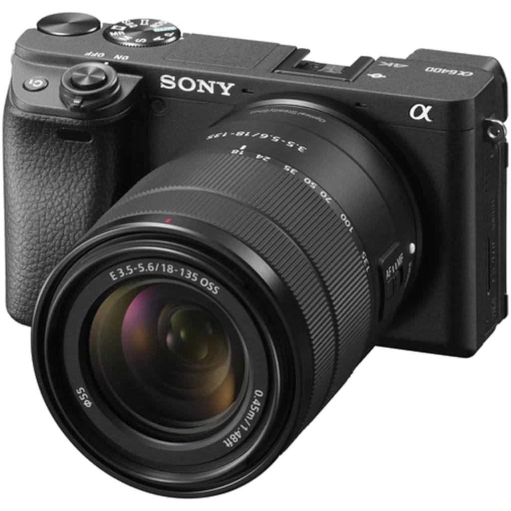 Sony Alpha ILCE-6400AM APS-C 24,2MP 4K kit 18-135mm; corpo preto compacto, grip texturizado, lente grande com estabilização OSS e controles acessíveis - Item2