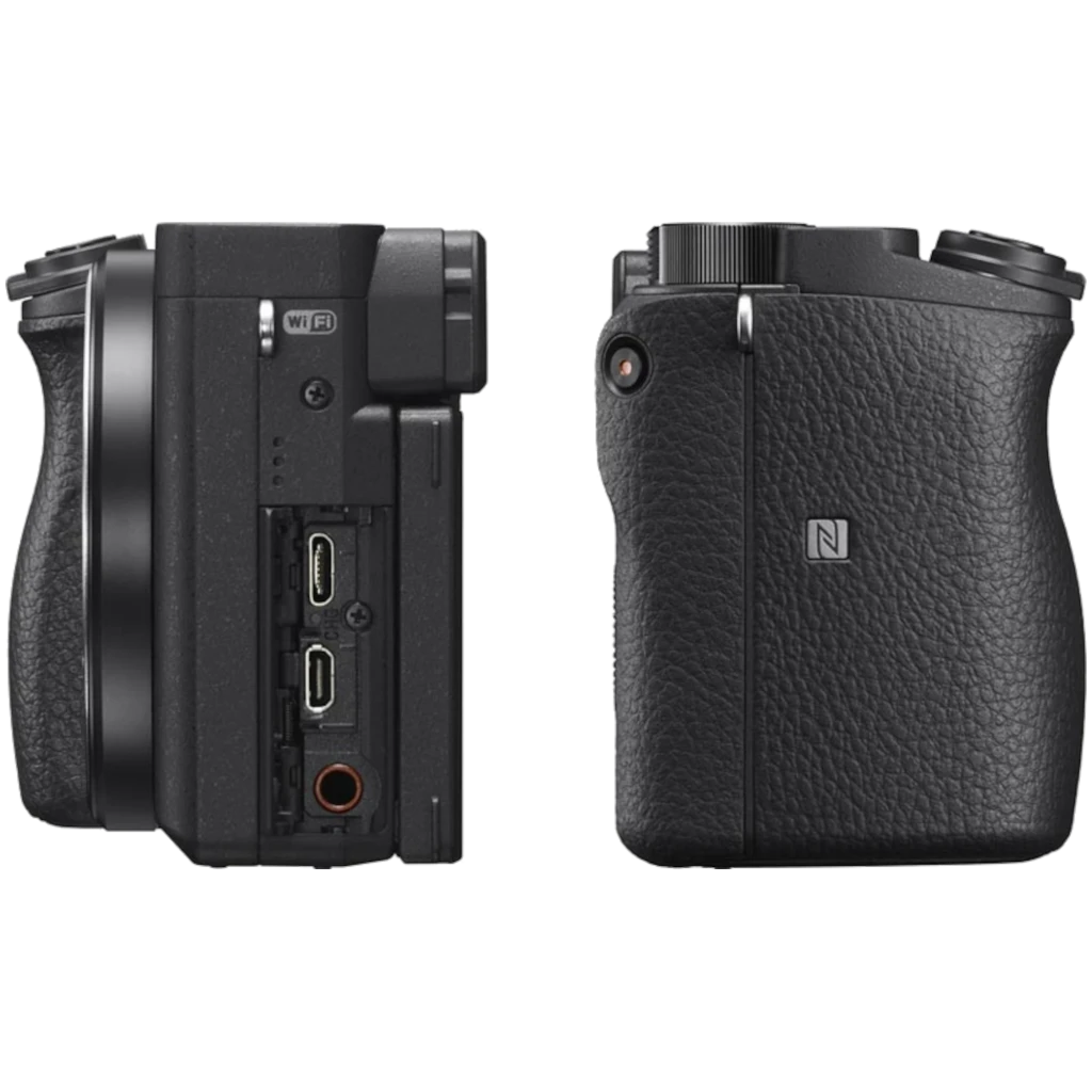 Sony Alpha ILCE-6400AM APS-C 24,2MP 4K kit 18-135mm; corpo preto compacto, grip texturizado, lente grande com estabilização OSS e controles acessíveis - Item3