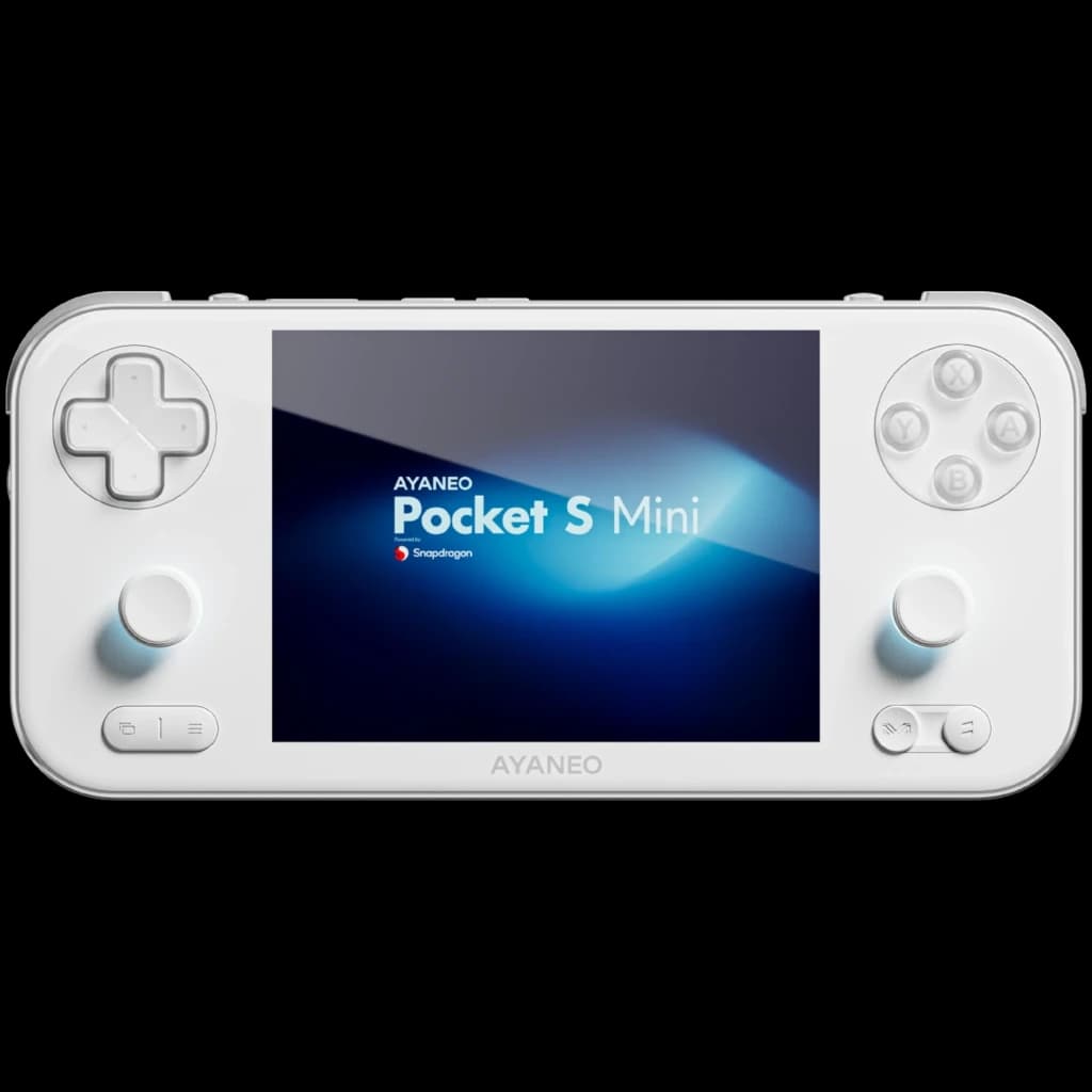 Ayaneo Pocket S Mini 8GB/128GB Blanco – consola portátil retro con pantalla central, cruceta, dos joysticks, cuatro botones frontales y altavoces integrados