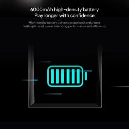 Batería de alta densidad 6000 mAh en dispositivo Ayaneo Pocket VERT 8GB/128GB Negro Snapdragon 8 Gen 1, icono de carga en pantalla y diseño negro elegante