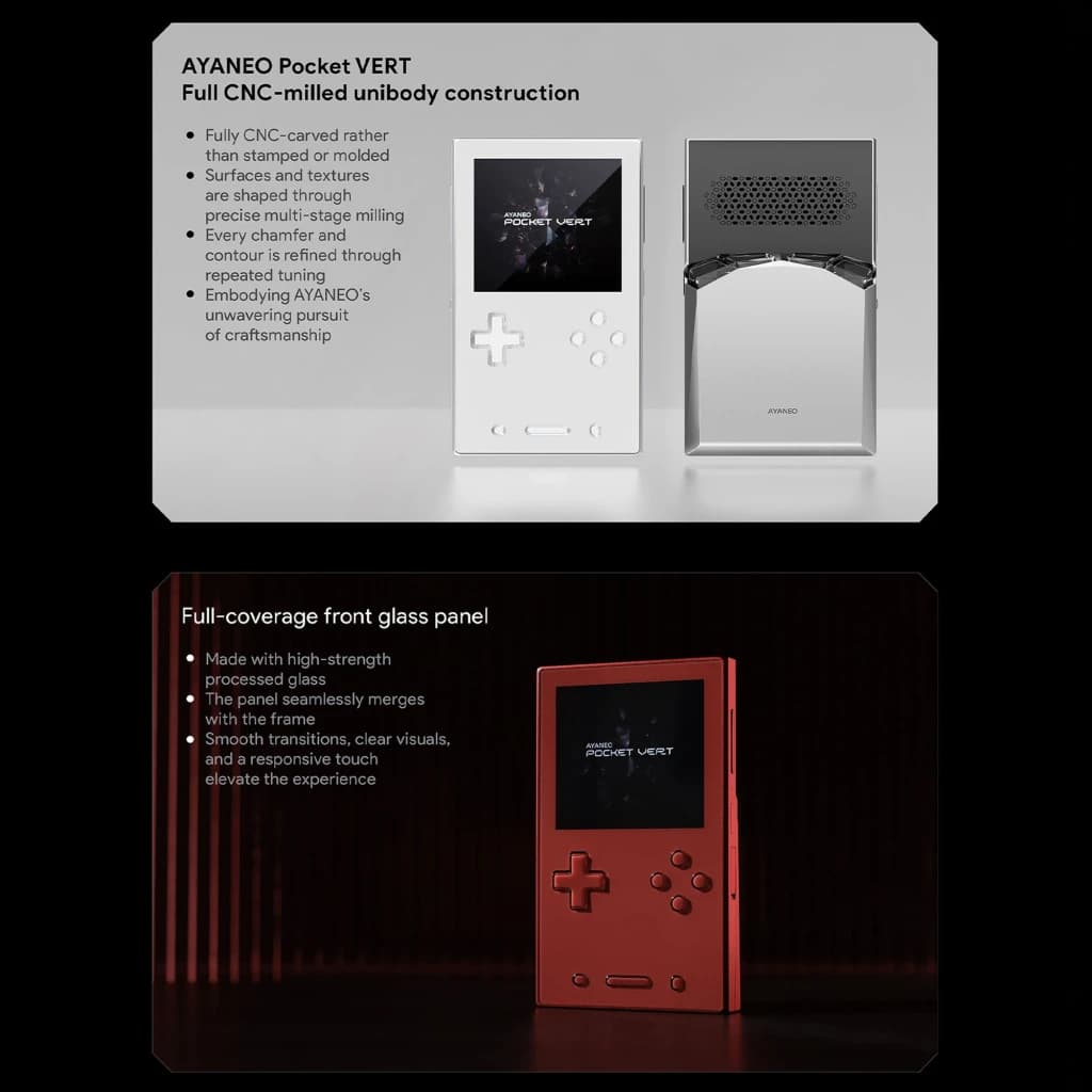 Ayaneo Pocket VERT 8GB/128GB Negro Snapdragon 8 Gen 1 con cuerpo unibody CNC, panel frontal de vidrio, botones retro y pantalla central compacta