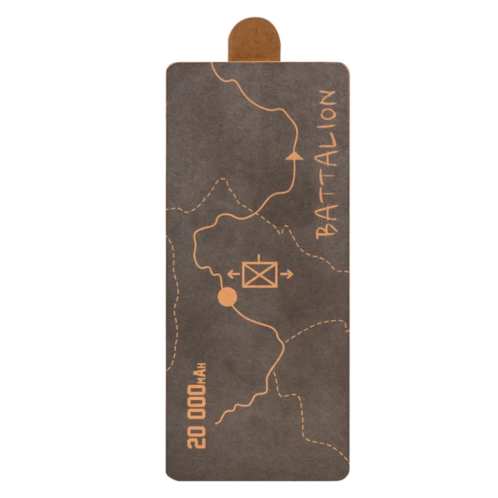 Powerbank Tactical Squad Battalion 65W 20000mAh cinza, design tático com mapa e ícones HQ, corpo compacto e minimalista, acabamento fosco elegante - Item4