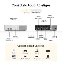 Mini PC Geekom A5 Pro compacto com Ryzen 5 7530U, 16GB/1TB, Wi‑Fi 6, Bluetooth 5.2, HDMI duplo, USB‑C/USB 3.2, Ethernet 2.5Gbps, leitor SD e jack 3,5 mm