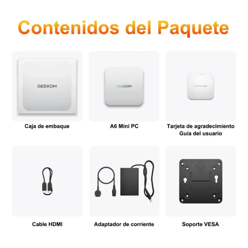 Mini PC GEEKOM A6 em alumínio, vista frontal e traseira com portas USB4 e HDMI - Item5