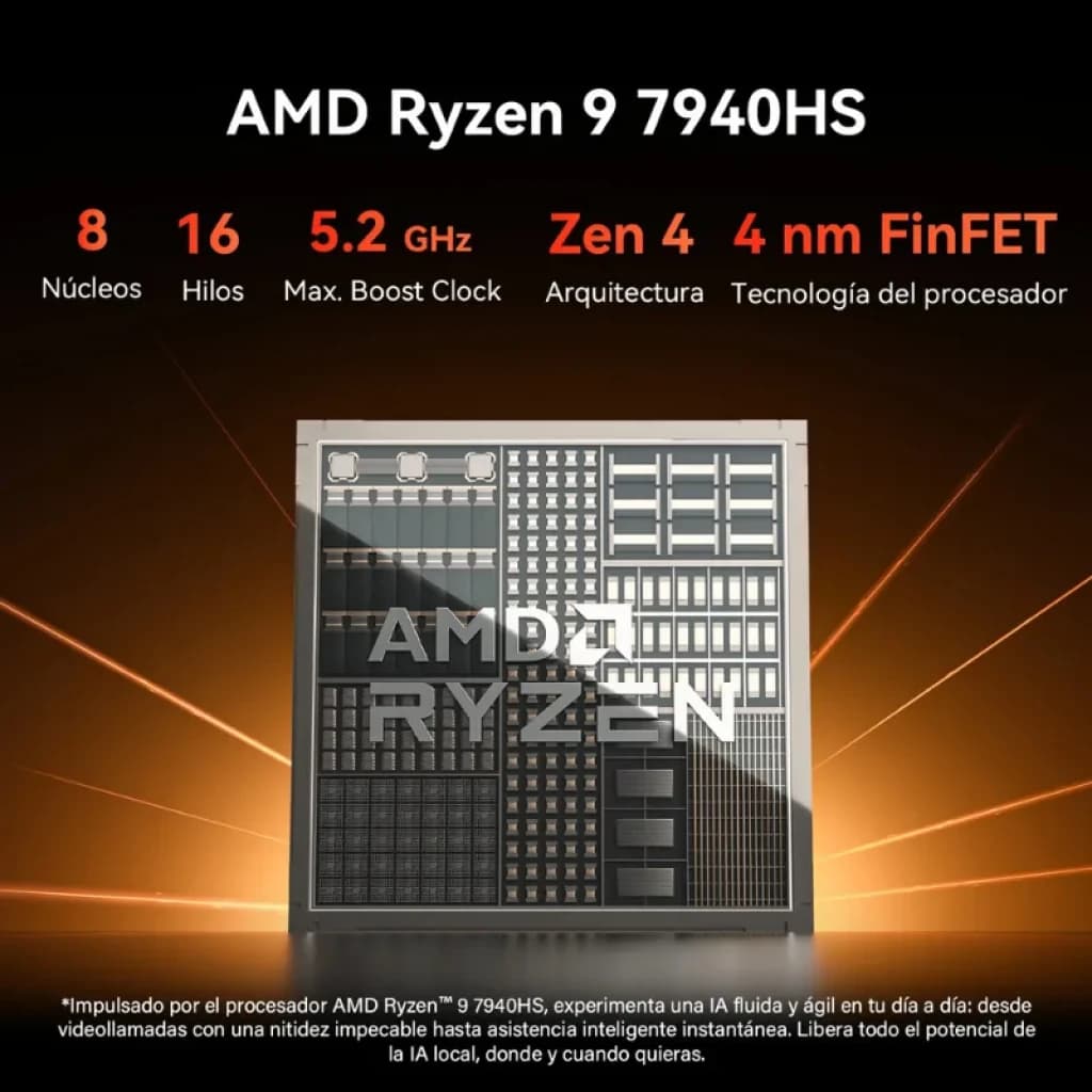 GEEKOM A7 Max AMD Ryzen 9 7940HS 16GB/1TB - Mini PC com processador Ryzen 9 7940HS, 8 núcleos, 16 threads, até 5.2 GHz, arquitetura Zen 4 em 4 nm