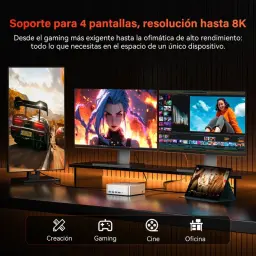 GEEKOM A7 Max em configuração multimonitor para maior produtividade